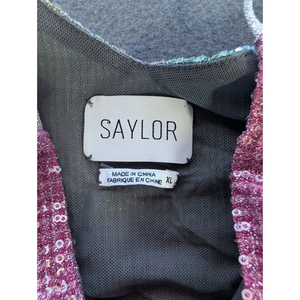 Saylor Womens XL Rainbow Stripe Sequin Metallic Wrap Style Midi Dress - Picture 3 of 5